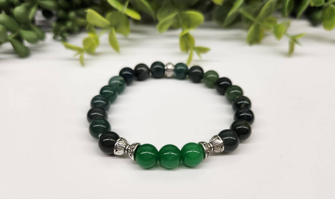 Runsaus-rannekoru – vihreä jade / sammalakaatti (19cm)