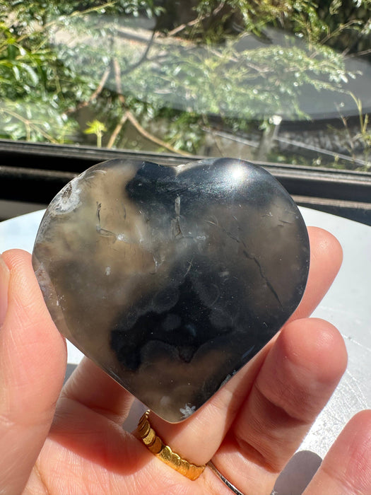 Musta kukka-akaatti sydän 4–6 cm – Kasvu ja suoja