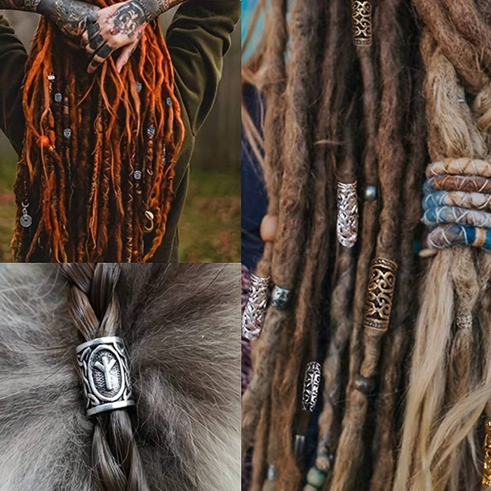 Hair and beard jewelry set with runes 55 pcs