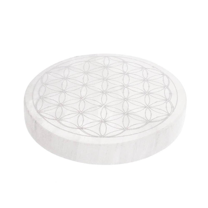 Selenite plate, Flower of Life pattern approx. 10cm