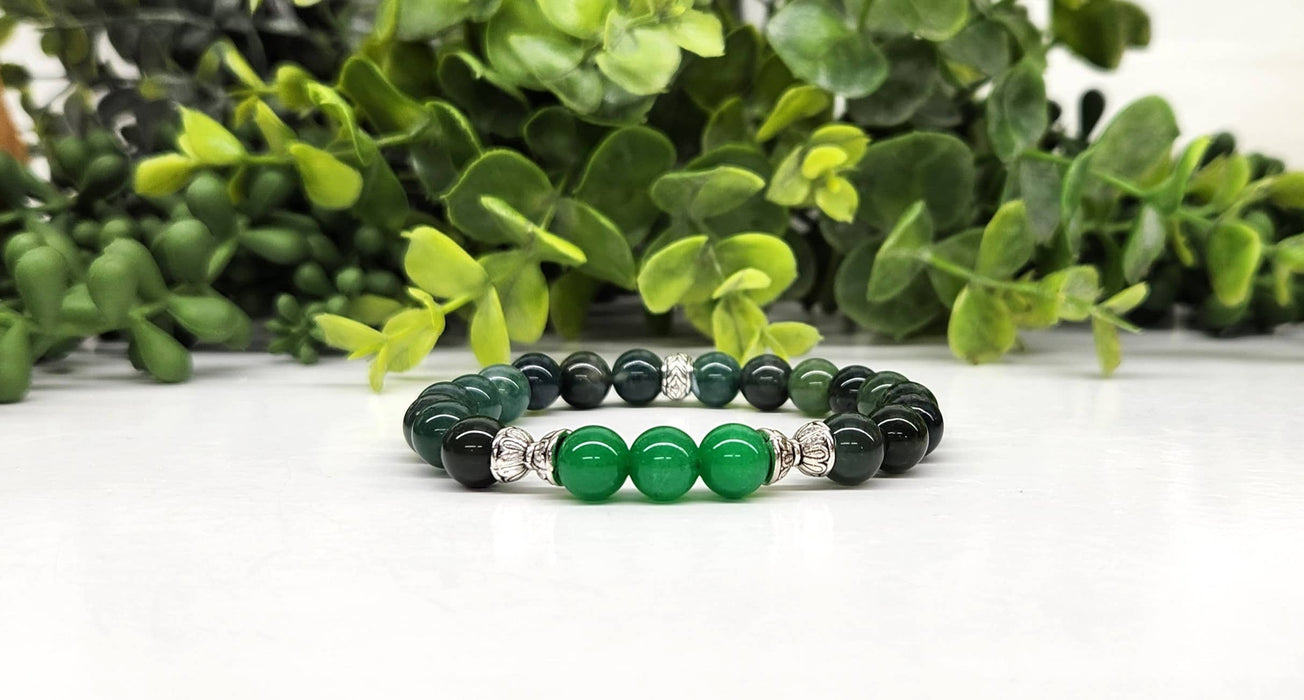Runsaus-rannekoru – vihreä jade / sammalakaatti (19cm)
