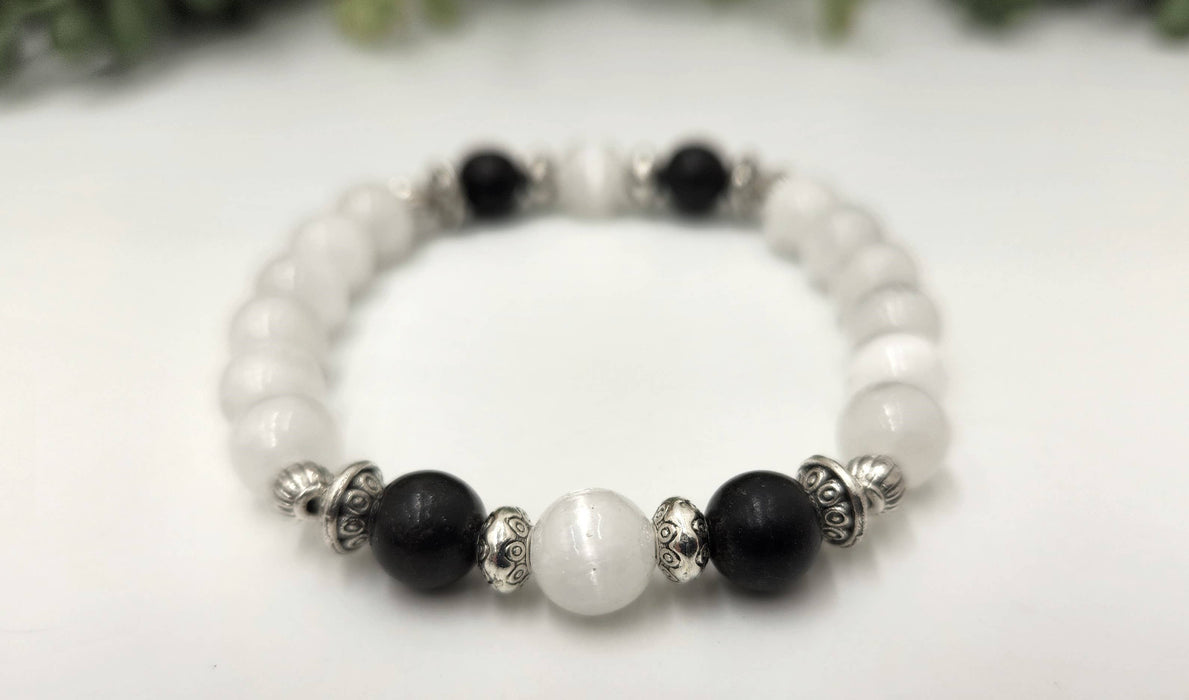 PROTECTION – Shungiitti ja seleniitti rannekoru, 8 mm helmet, 19 cm