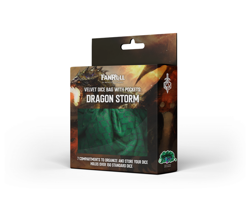 Dragon Storm samettinen lokerollinen noppapussi: Green Dragon Scales - Fanroll