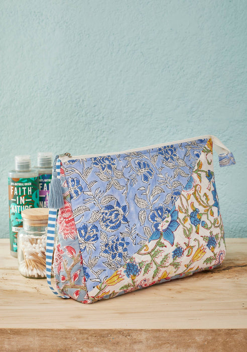 Suuri patchwork-kuvioitu toilettilaukku – puuvillaa