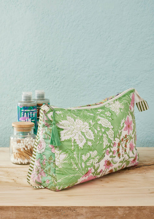 Suuri patchwork-kuvioitu toilettilaukku – puuvillaa
