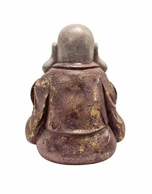 Naurava Buddha patsas liila ja kulta 26 cm