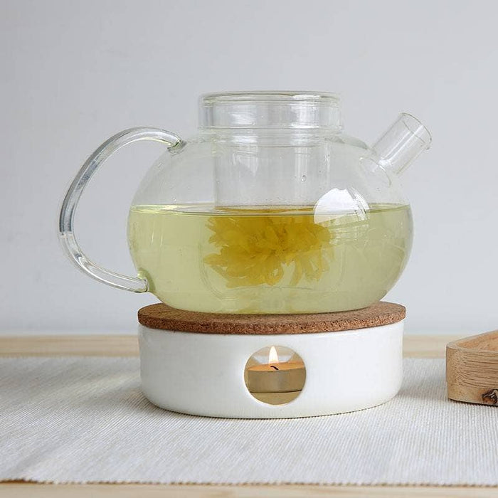 Posliininen ja korkkinen teekannun lämmitin - Tea leaf