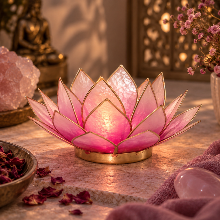 Lotus kynttilälyhty pinkki, kultainen reunus