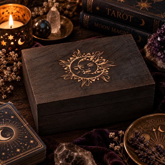 Moon & Sun -tarotkorttilaatikko mangopuusta