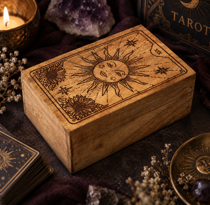 The Sun -tarotkorttilaatikko akaasiapuusta