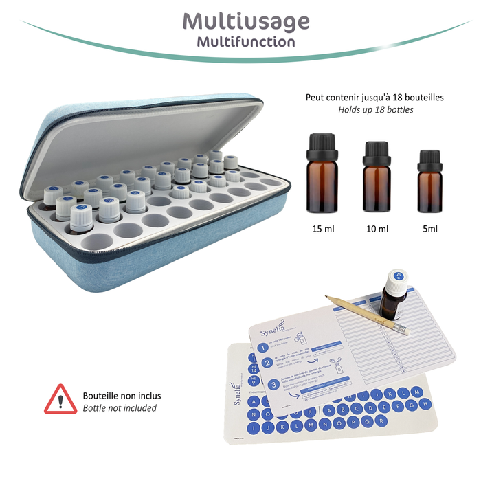 Hellblauer Transportkoffer für 36 ätherische Öle – Synelia