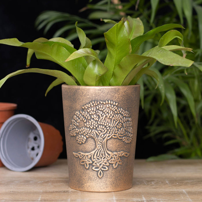 Tree of Life Bronze Terracotta Flower pot approx. 17cm high - Lisa Parker