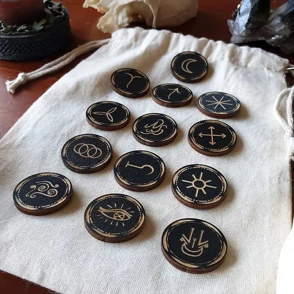 Witch's runes round wood