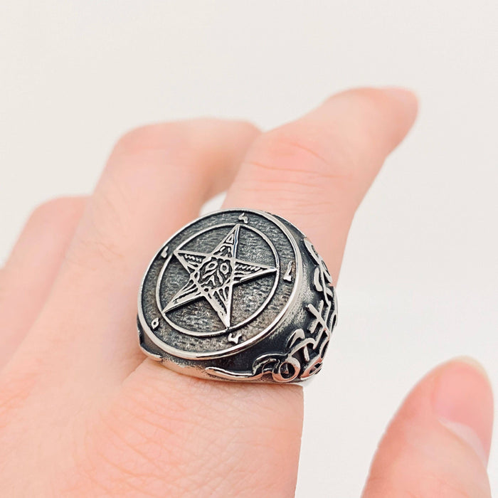 Teufel-Satan-Pentagramm-Ring aus Edelstahl (verschiedene Größen)