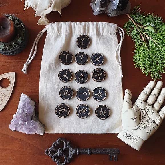 Witch's runes round wood