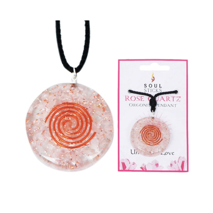 Rose quartz Orgonite round pendant 4cm