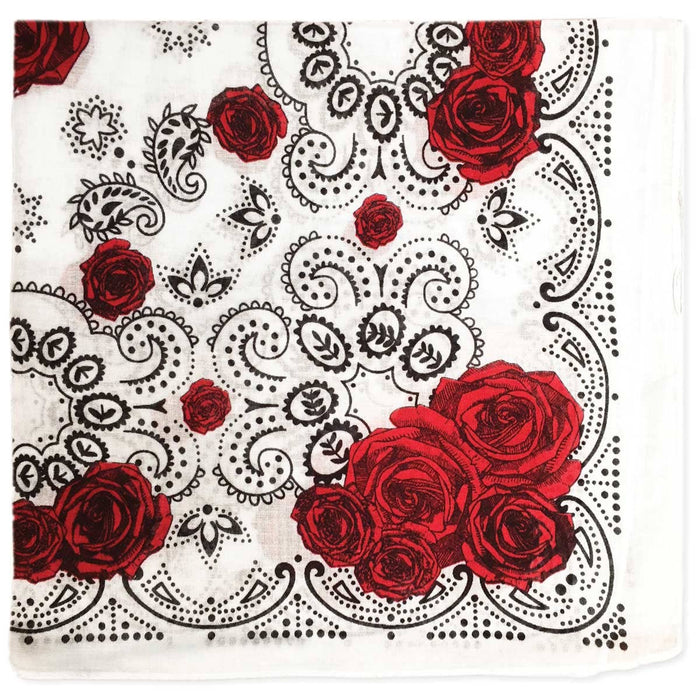 Weißer Bandana-Schal mit roten Rosen