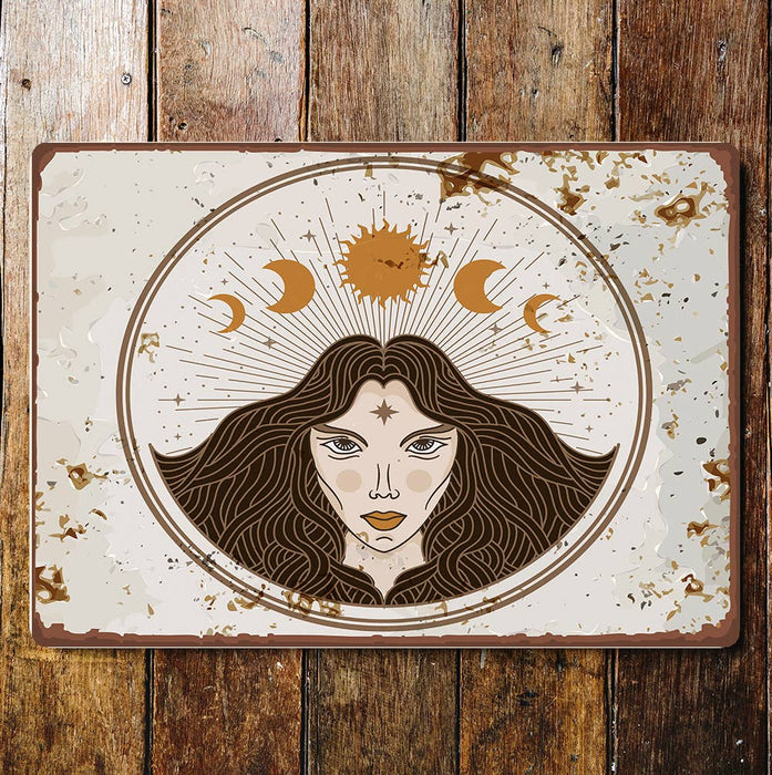 Mond Sonne Frau Boho spirituelles Blechschild n15x20cm