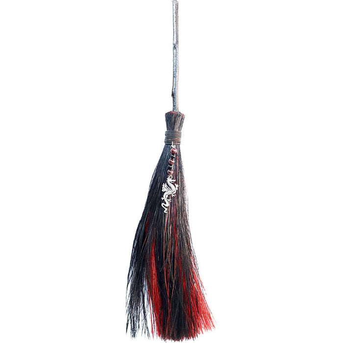 Wicca broom black/red dragon &amp; garnet