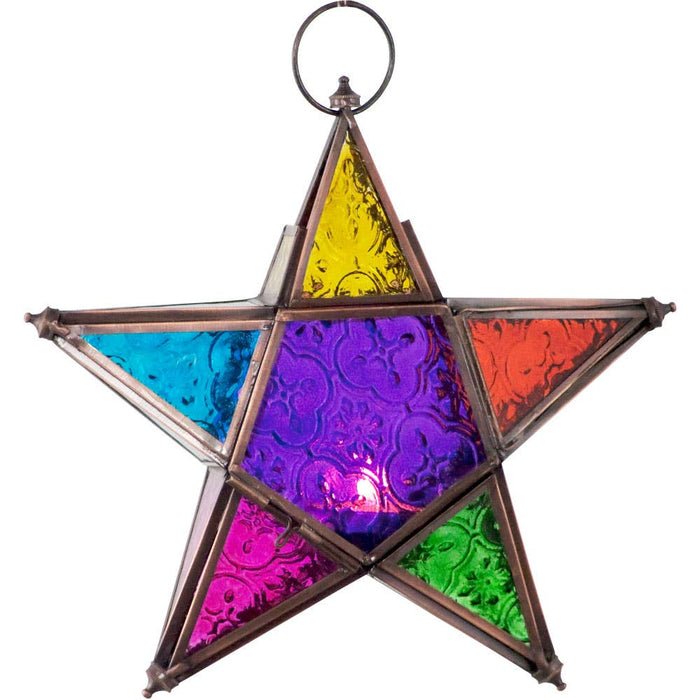 Multicolored pentagram candle lantern (glass and metal) n20cm