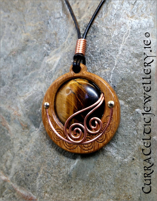 Tiger's eye pendant with copper decoration - Curra Celtic Jewellery