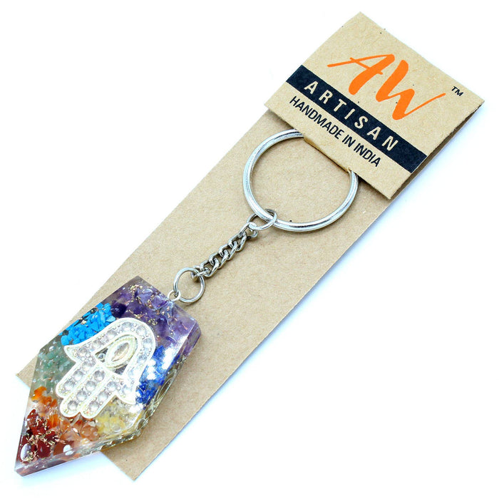 Orgonite key chain - Gemstone Chakra Hamsa